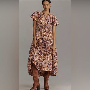 Anthropologie The Somerset Maxi Dress in Bronze motif.